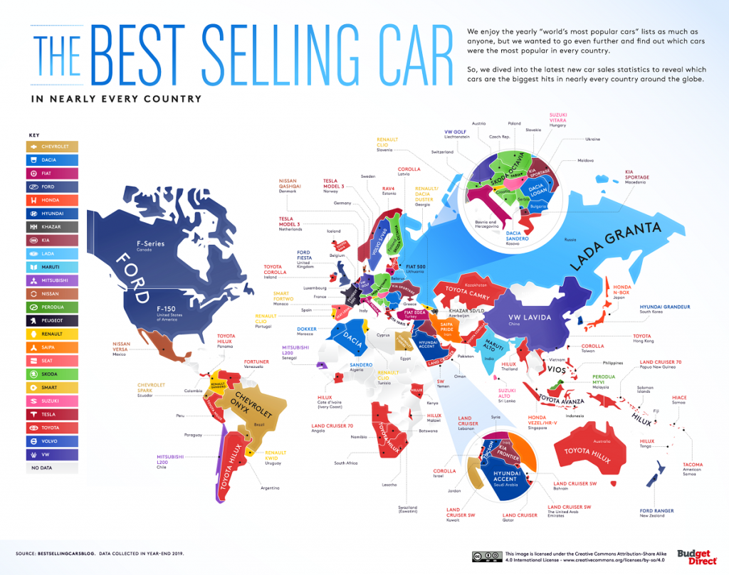 اینفوگرافیک از پرفروش ترین خودروهای جهان