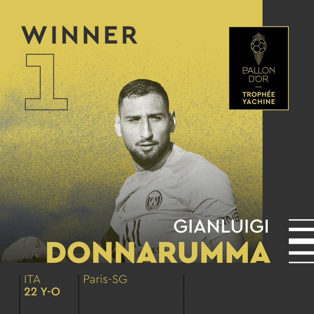 جایزه بهترین دروازه بان فوتبال جهان (لئو یاشین) به جان لوئیجی دوناروما اهدا شد. وی برترین سنگربان سال 2021 میلادی لقب گرفت.